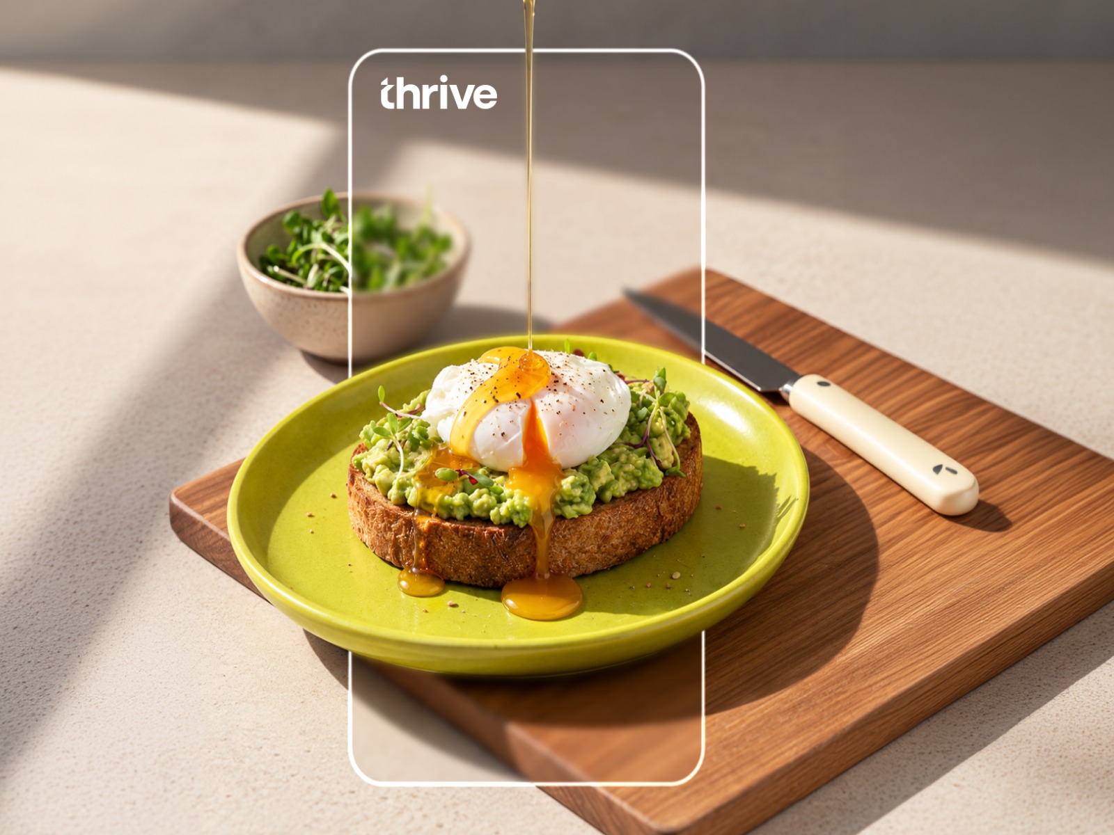 Avocado toast with a poached egg on a lime plate