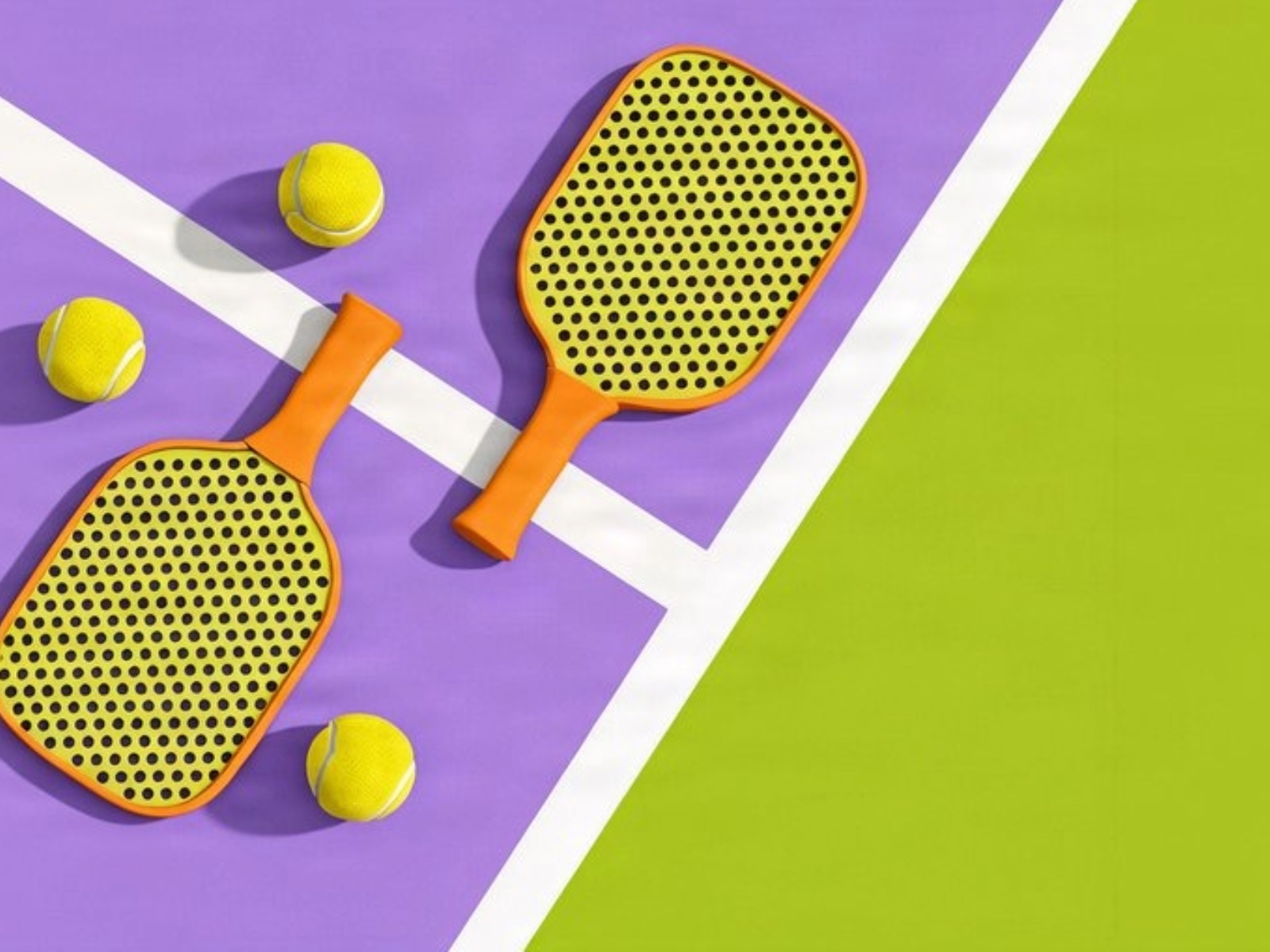 Padel paddles and balls on a court